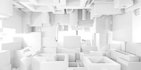 Abundance of White Boxes Filling a Spacious Room 3d render illustration