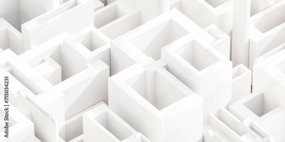 Poster close up of white block pattern, clean, minimalistic design made of simple blocks 3d render illustra