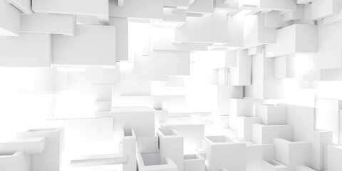 Room Filled With White Cubes, A Bold Black and White Composition 3d render illustration