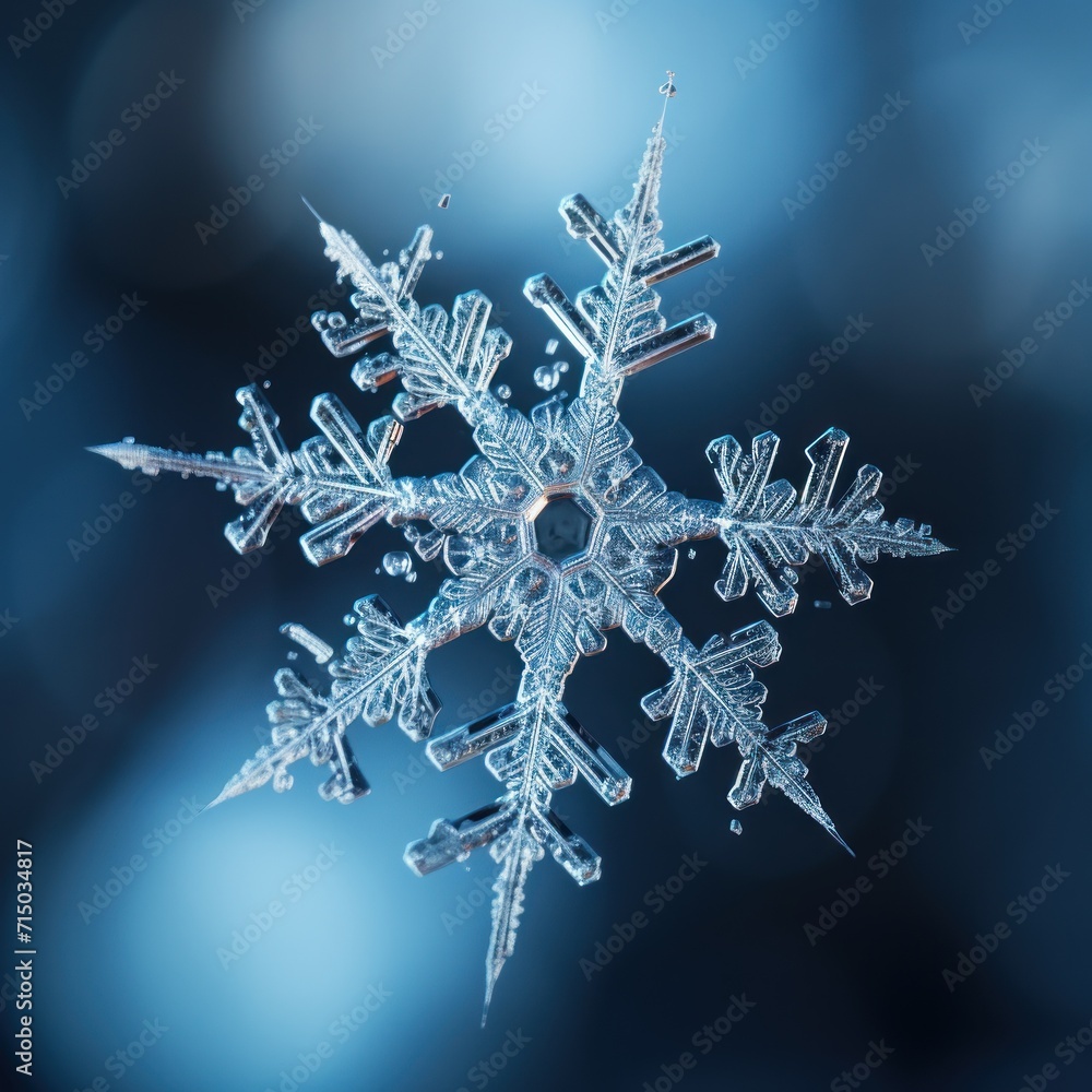 Poster a close up of a snowflake that looks like a snowflake with snow flakes on it.