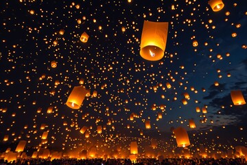 Sky Ablaze with Countless Floating Lanterns
