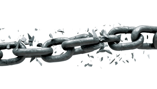 Metal Chain Link Breaking Isolated