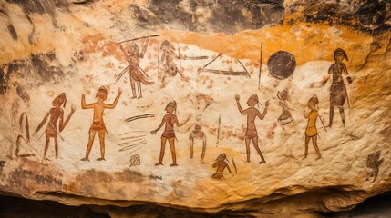 Ancient Rock Painting Depicting People and Animals in Stunning Detail