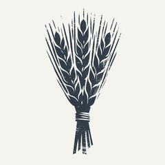 Bundle of wheat ears. Vintage block print style grunge effect vector illustration. Black and white. - obrazy, fototapety, plakaty