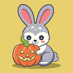 Vector cute pumpkin rabbit Halloween cartoon illustration