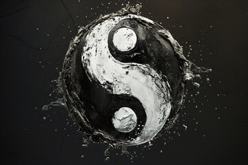 Yin Yang symbol on black background - obrazy, fototapety, plakaty
