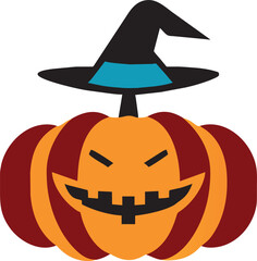 pumpkin wearing witch hat, icon