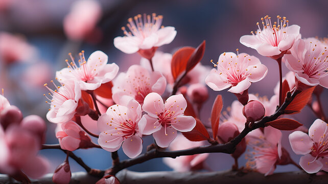 Cherry blossom tree. Spring flower banner, background, wallpaper. Springtime nature bloom theme.	
