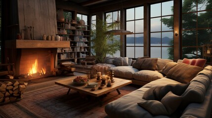 A Cozy Coastal-Style Living Space Adorned with Warm Tones and Stylish Decor - AI-Generative