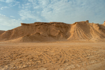 Beautiful landscape in Middle of Sahara Desert in Tunisia, North Africa. Sand dunes and rock formations