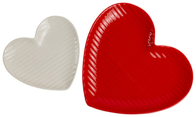 Heart shaped plates two big and small isolated transparent. Top view. - 715038680