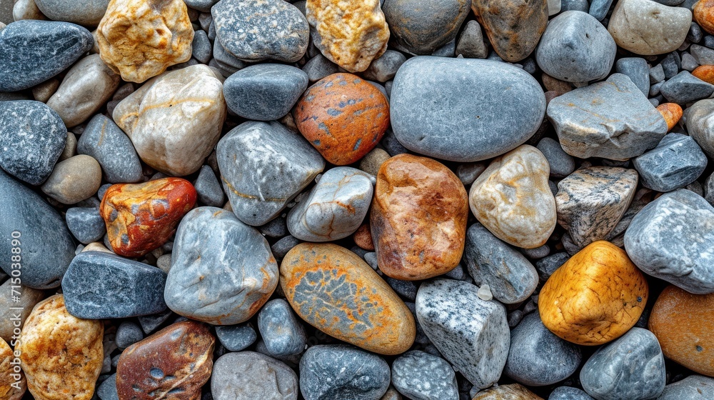 Poster a close up of a bunch of rocks with different colors and sizes of rocks on top of one another and a 