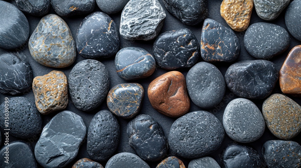 Poster a group of rocks with different colors and sizes of rocks in the shape of a heart on top of one anot