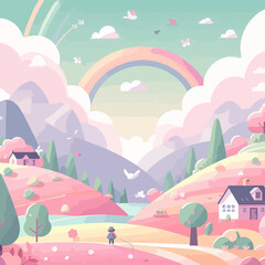 Fototapeta na wymiar landscape with rainbow