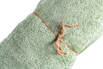 Bath Towel Isolated with White Background. The towel is tied with a string.