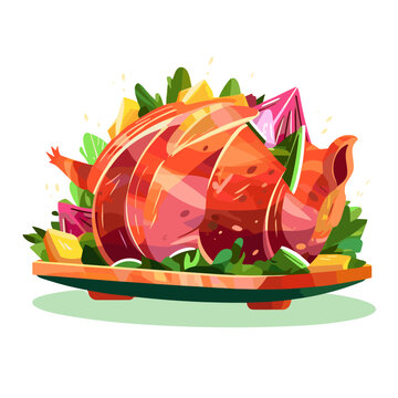 lechona lechon meat pig vector flat illustration