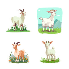 SET CUTE GOAT CHARACTER VECTOR