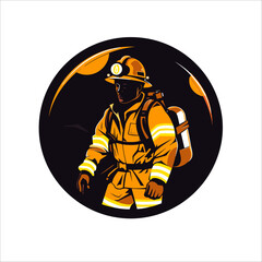 FIREFIGHTER character hero in rounded circle template logo