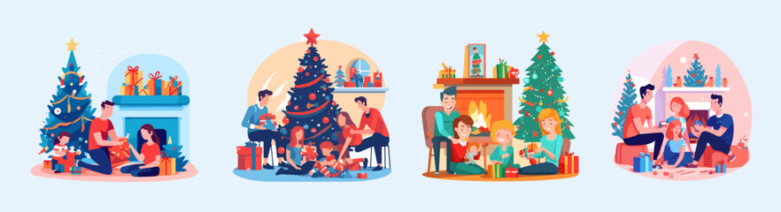 family christmas activity holiday set vector art