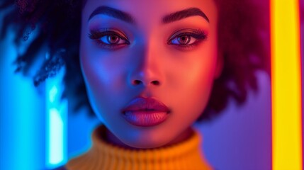 Fashion portrait of woman in neon light, modern style and beauty