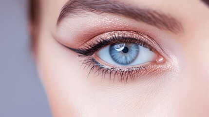 Obraz premium close up of eye with makeup, Close-up Eye Makeup, Detailed Mascara Application, Blue Eye Beauty