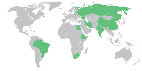 BRICS member states on map of the world