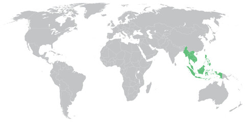 ASEAN member states on map of the world