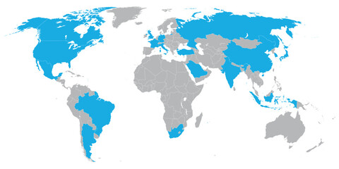 Fototapeta na wymiar G20 member states onl map of the world
