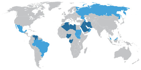 OPEC member states on map of the world