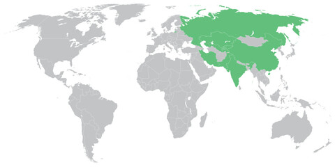 Shanghai Cooperation Organisation member states on map of the world