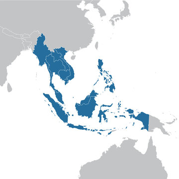 ASEAN member states on map of the world