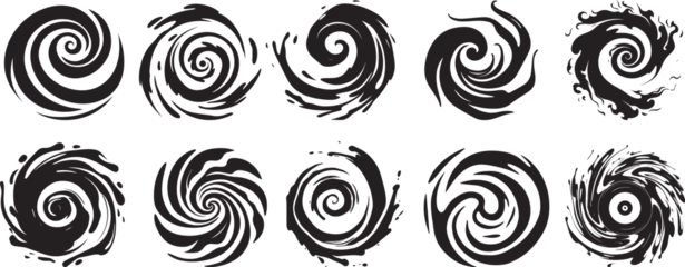 Schilderijen op glas Water swirls, spherical spiral shapes, black and white decorative vector graphics © Cris