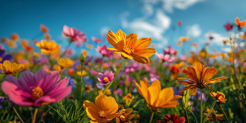 olorful field of flowers, bright sky