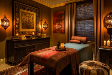 Moroccan Splendor Massage Room. AI Generated