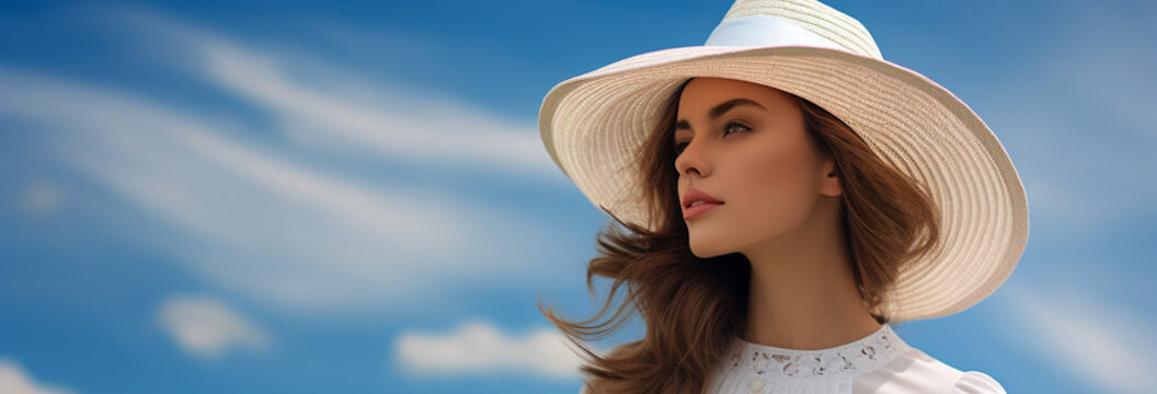 beautiful young woman outdoors wearing a hat