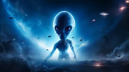 The Fantastical Creature in Space. Portrait of Alien - obrazy, fototapety, plakaty