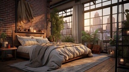 Serene Ambiance in a Cozy Loft-Inspired Master Bedroom with a Thoughtfully Designed Interior - AI-Generative