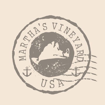 Stamp Postal of Martha's Vineyard island. Map Silhouette rubber Seal.  Design Retro Travel. Seal  Map of Martha's Vineyard grunge  for your design. United States.  EPS10