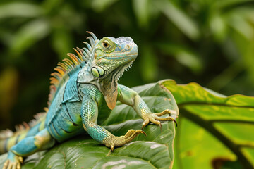 Fototapeta premium Fiji banded iguana on a leaf 