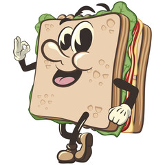 vector illustration of cute sandwich character mascot giving an okay sign, work of handmade