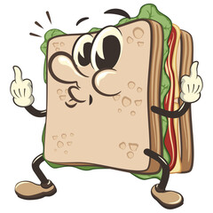 vector illustration of cute sandwich character mascot raising two middle fingers, work of handmade
