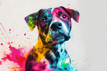 Fröhliche Hundekunst: Bunte Illustration eines verspielten Hundes für kreative Projekte - obrazy, fototapety, plakaty