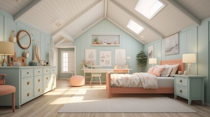 A Cozy Modern Farmhouse Kids Bedroom with a Playful and Inviting Atmosphere - AI-Generative