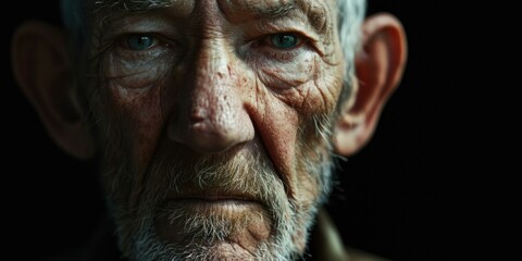 An aged veteran, lost in thought, reflecting the hidden wounds of war. Generative AI.