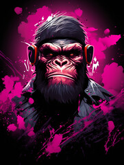 Naklejka na ściany i meble T-shirt design, Motive featuring a fierce gorilla with a vibrant pink mohawk and matching accessories standing in a powerful stance created with Generative Ai