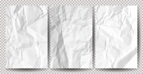 Set of white clean crumpled papers