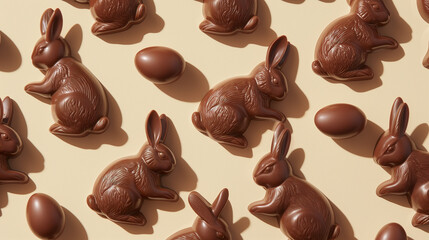 chocolate easter bunnies pattern on pastel background