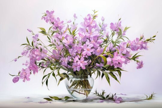 
Chamelaucium bouquet in a vase oil painting isolated on a white background 