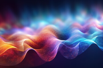 Fototapeta premium 3d abstract background with glowing particles, wave lines and bokeh. Generative Ai