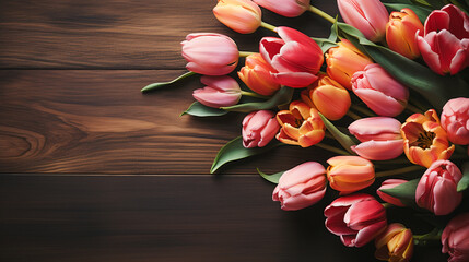 Naklejka na ściany i meble Tulips on a Wooden Table